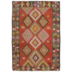 Tapis Kilim anatolien vintage en laine géométrique tissé à la main de 5,5 x 8 pieds pour la décoration intérieure