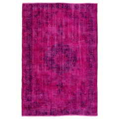5.5x8 Ft Vintage Handmade Turkish Rug 4 Modern Interiors Re-Dyed in Fuchsia Pink