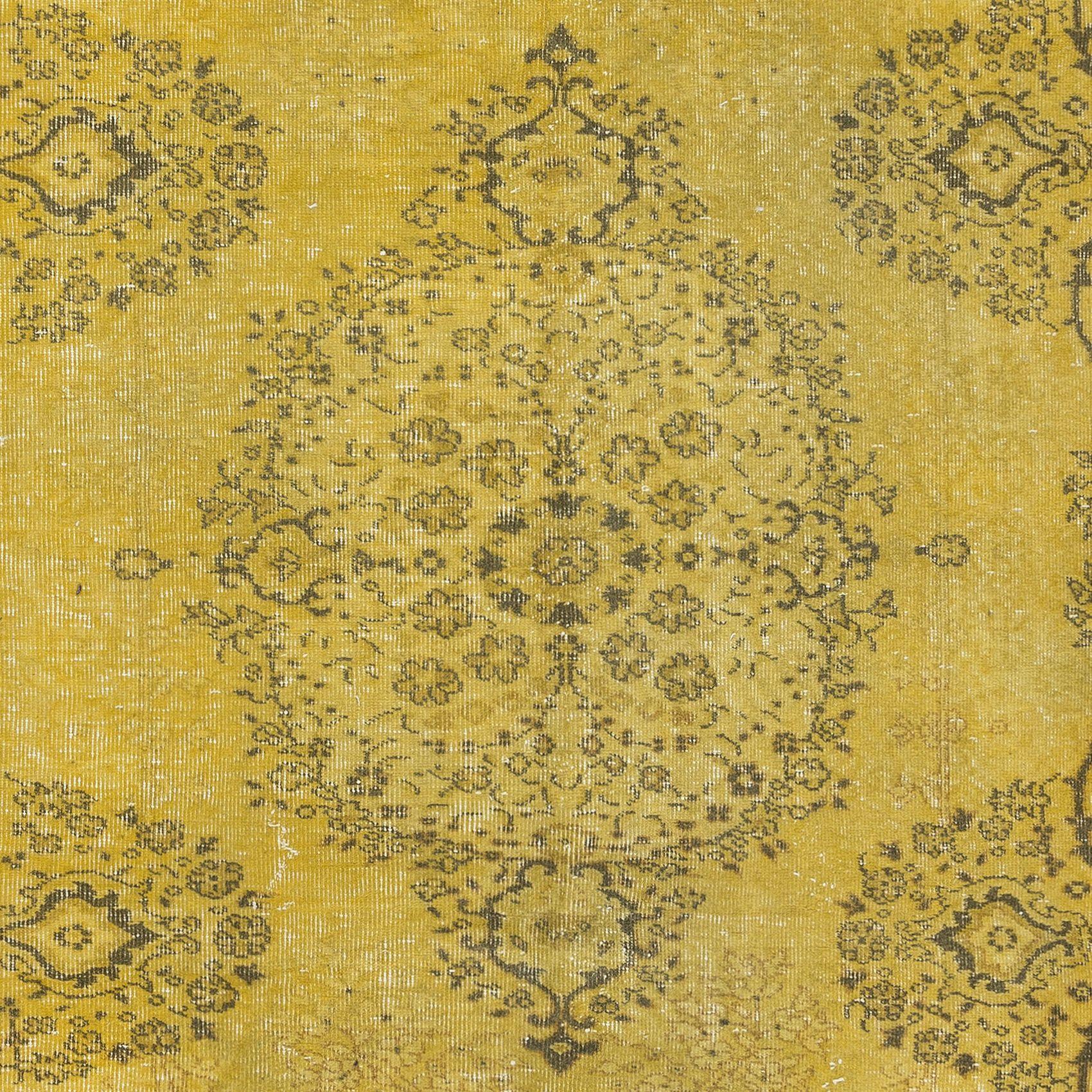 5.5x8 Ft Upcycled Handmade Turkish Area Rug, Contemporary Yellow OverDyed Carpet In Good Condition For Sale In Philadelphia, PA