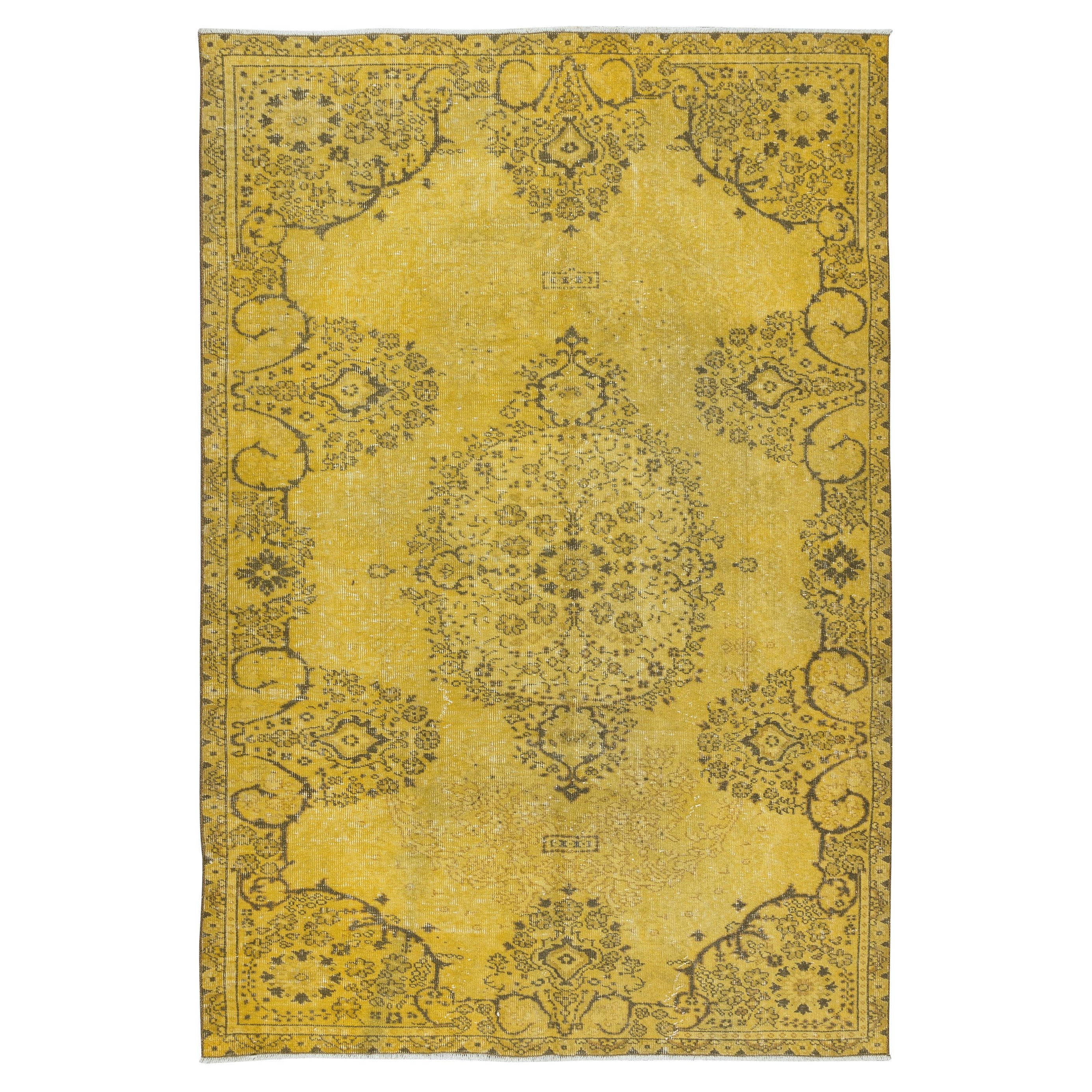 5.5x8 Ft Upcycled Handmade Turkish Area Rug, Contemporary Yellow OverDyed Carpet im Angebot