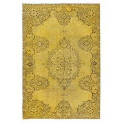 5.5x8 Ft Upcycled Handmade Turkish Area Rug, Contemporary Yellow OverDyed Carpet (Tapis surteint contemporain jaune)