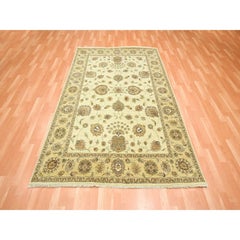 5'5 "x8' Elfenbein Agra mit Ziegler Design Blattmuster Handgeknüpfter Teppich aus reiner Wolle