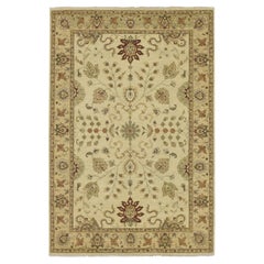 5'5 "x8'1" Ivory Agra with Ziegler Design/One Leaf Pattern Tapis en pure laine noué à la main