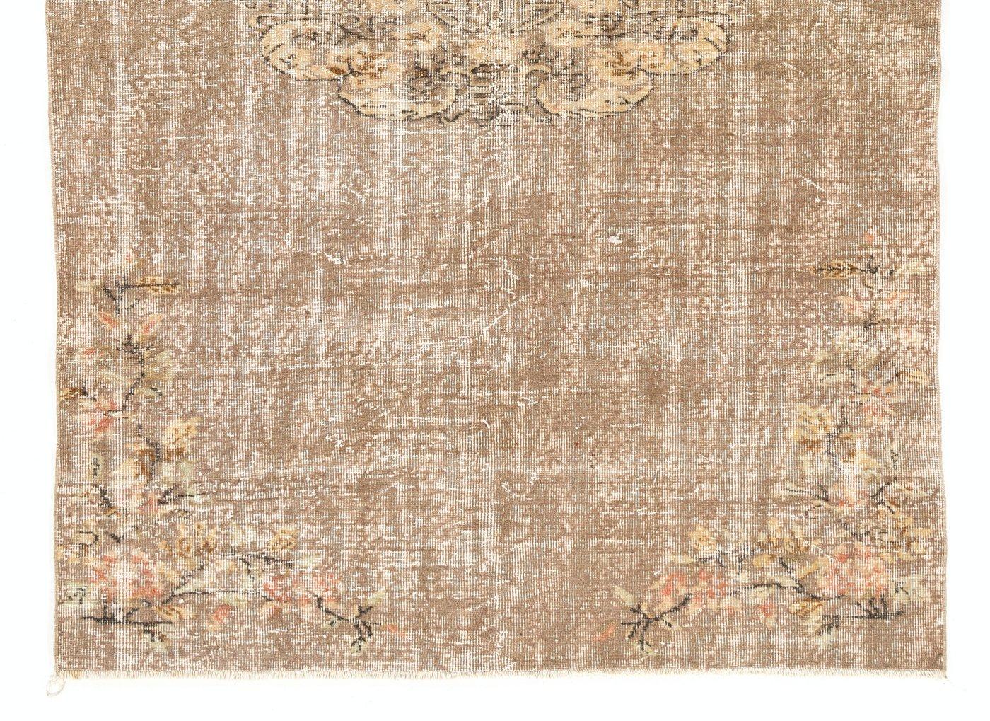 Oushak 5.5x8.2 ft Distressed Vintage Turkish Wool Rug, Art Deco Design Cotton Carpet For Sale
