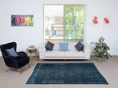 5.5x8.2 Ft Handmade Turkish Wool Area Rug in Navy Blue. Room Size Floor Covering