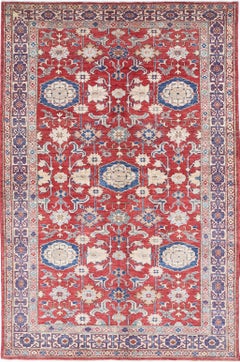 5.5x8.3 ft Handknotted Red Turkish Area Rug for Home Decor. 100% Wool