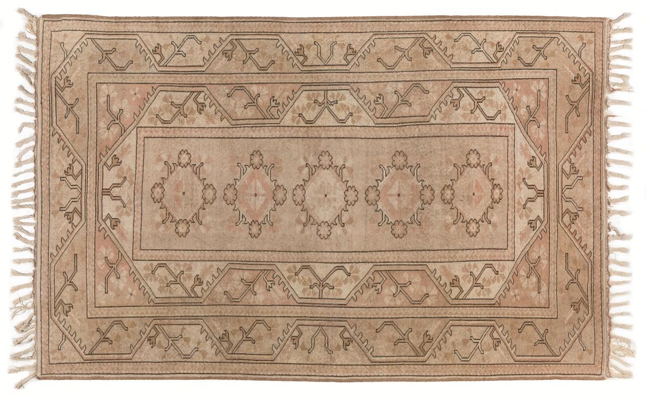 Hand-Knotted 5.5x8.3 ft One-of-a-Kind Vintage Handmade Turkish Milas Area Rug, 100% Wool For Sale