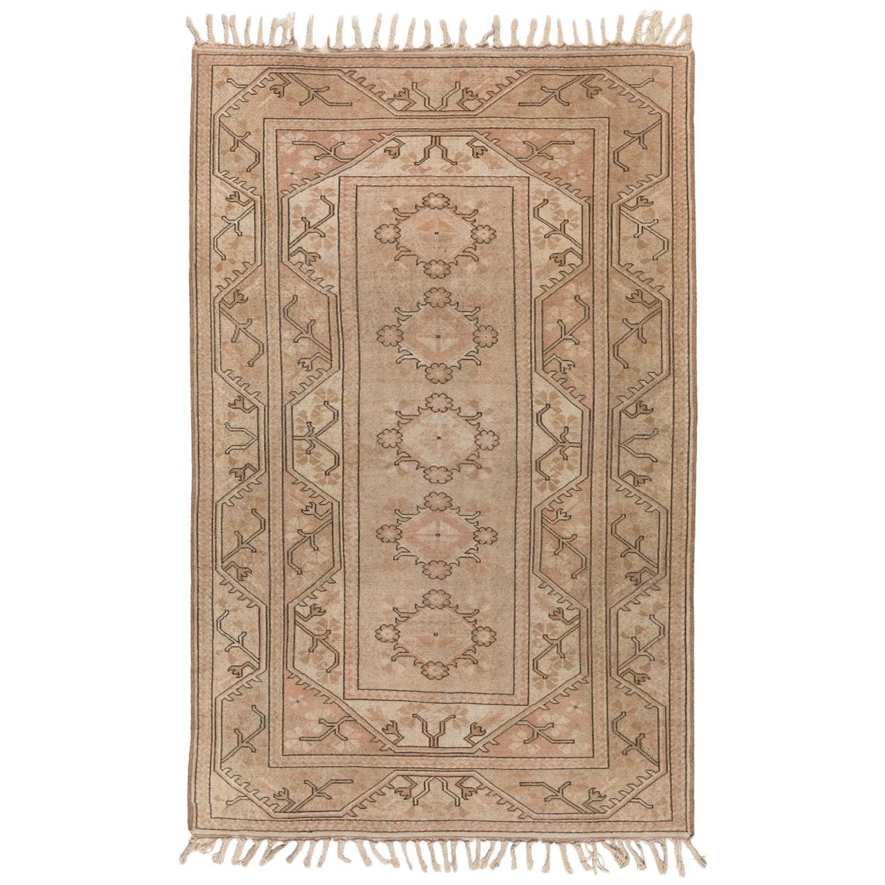 5.5x8.3 ft One-of-a-Kind Vintage Handmade Turkish Milas Area Rug, 100% Wool For Sale