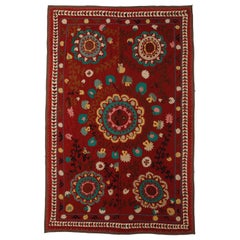 5.5x8.3 ft Couverture de lit en soie brodée, tenture murale Suzani rouge, tapisserie ouzbèke