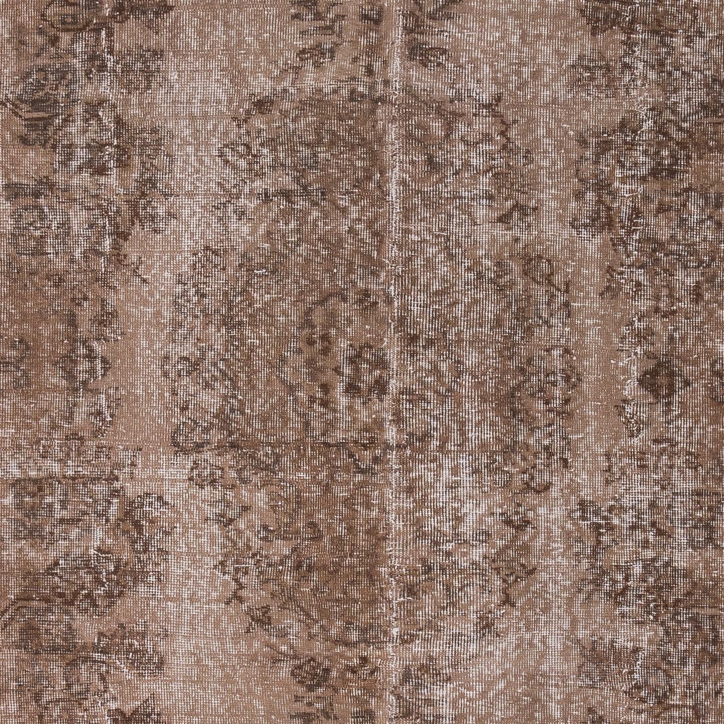 5.5x8.3 Ft Vintage Turkish Area Rug redyed in Brown Color for modern interiors In Good Condition For Sale In Spring Valley, NY