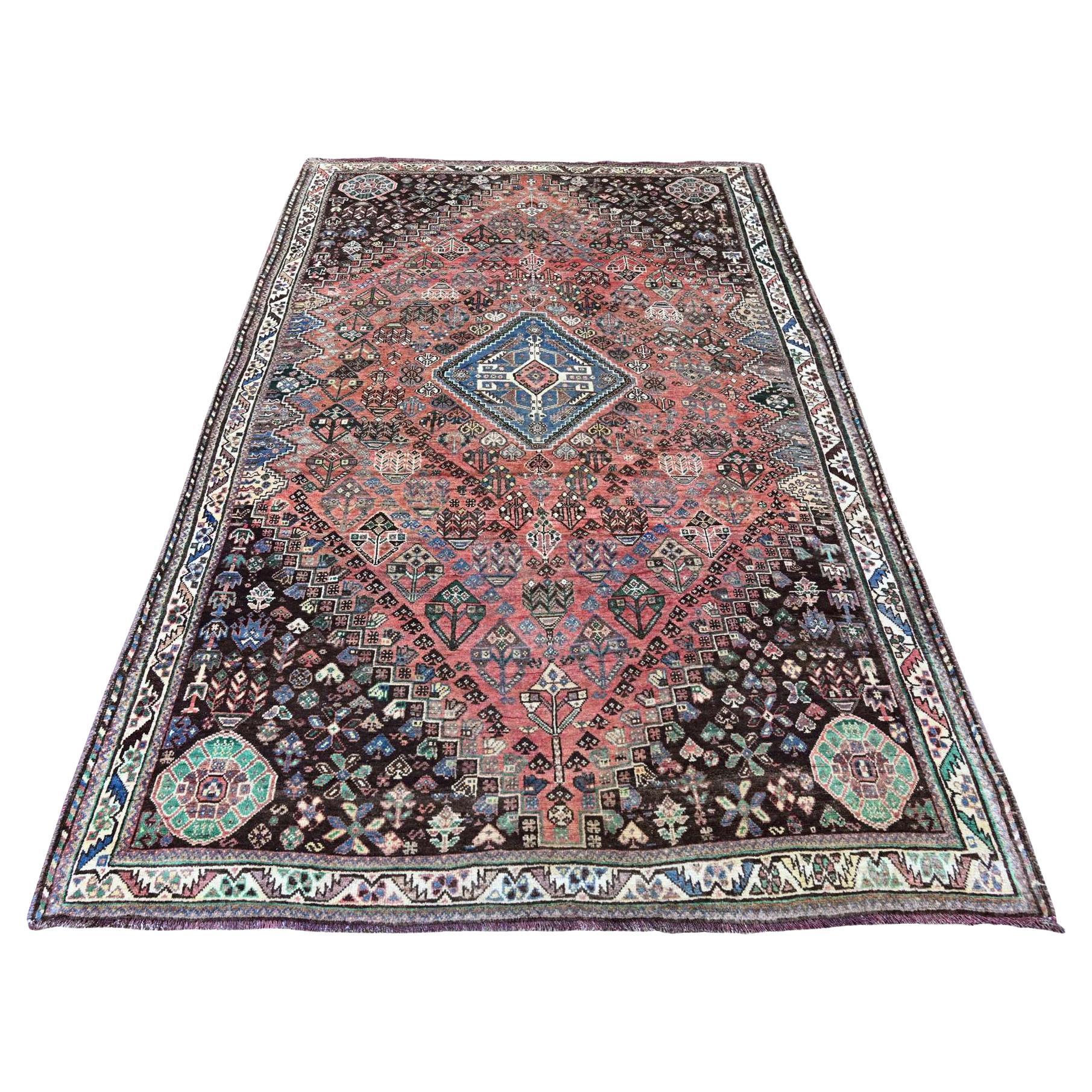 5'5 "x8'3" Rouge Vintage Persan Shiraz avec Tribal Design Tapis de laine noué à la main