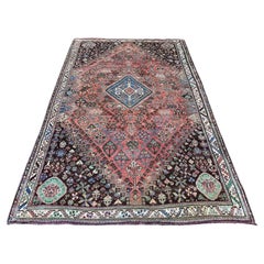 5'5 "x8'3" Alfombra de lana anudada a mano con diseño tribal persa vintage rojo Shiraz