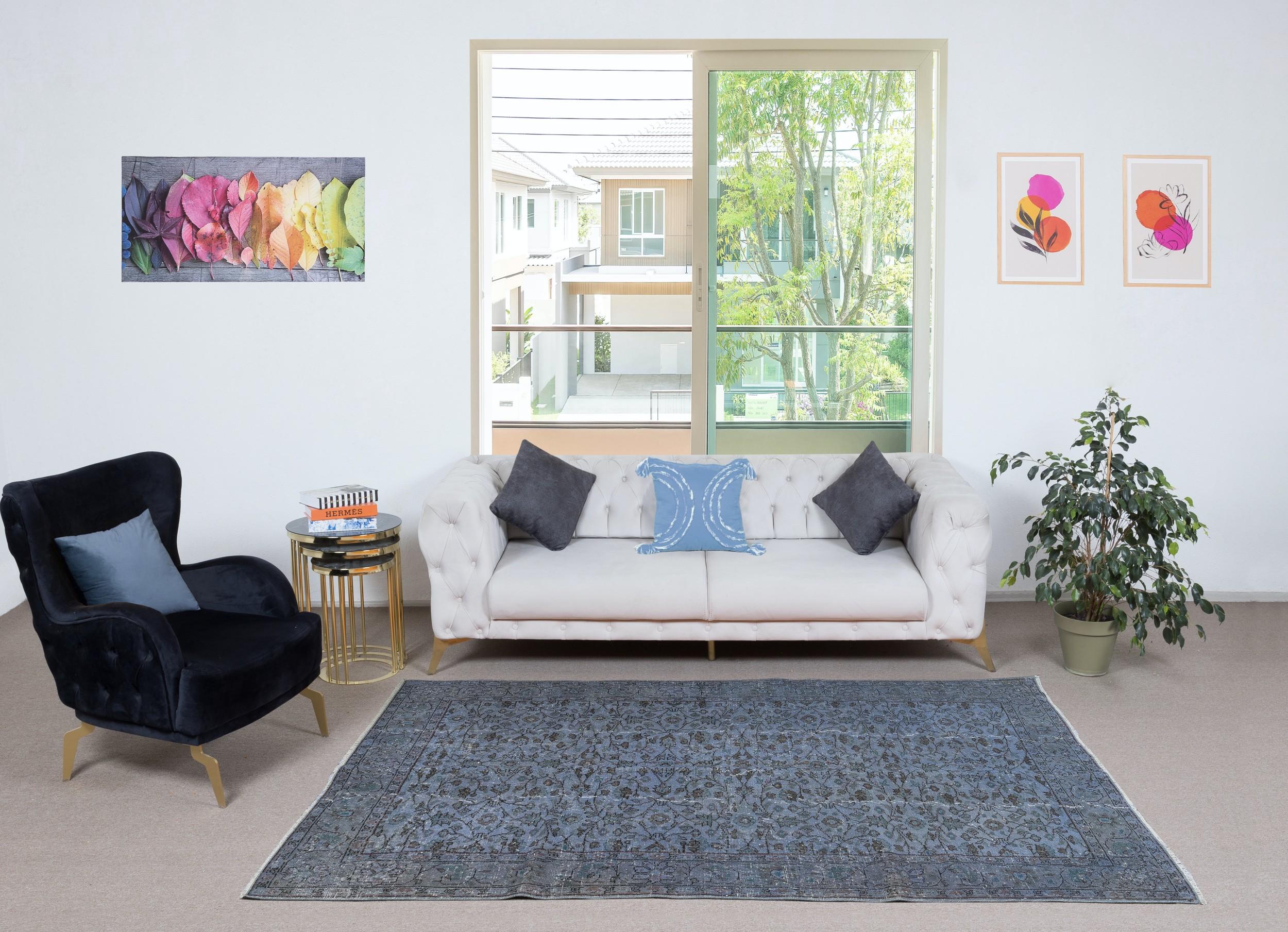 Our over-dyed rugs are all hand-knotted vintage pieces that are recreated in our workshop to cater to a wider range of interior design choices from modern to coastal, from industrial to rustic/cottage. These 50 to 70 year-old rugs were hand-knotted