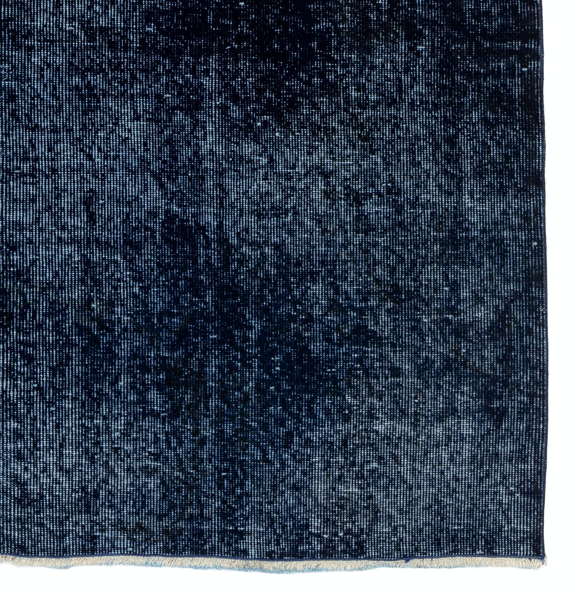 Hand-Knotted 5.5x8.4 Ft Plain Solid Navy Blue Handmade Turkish Rug. Great 4 Modern Interiors For Sale