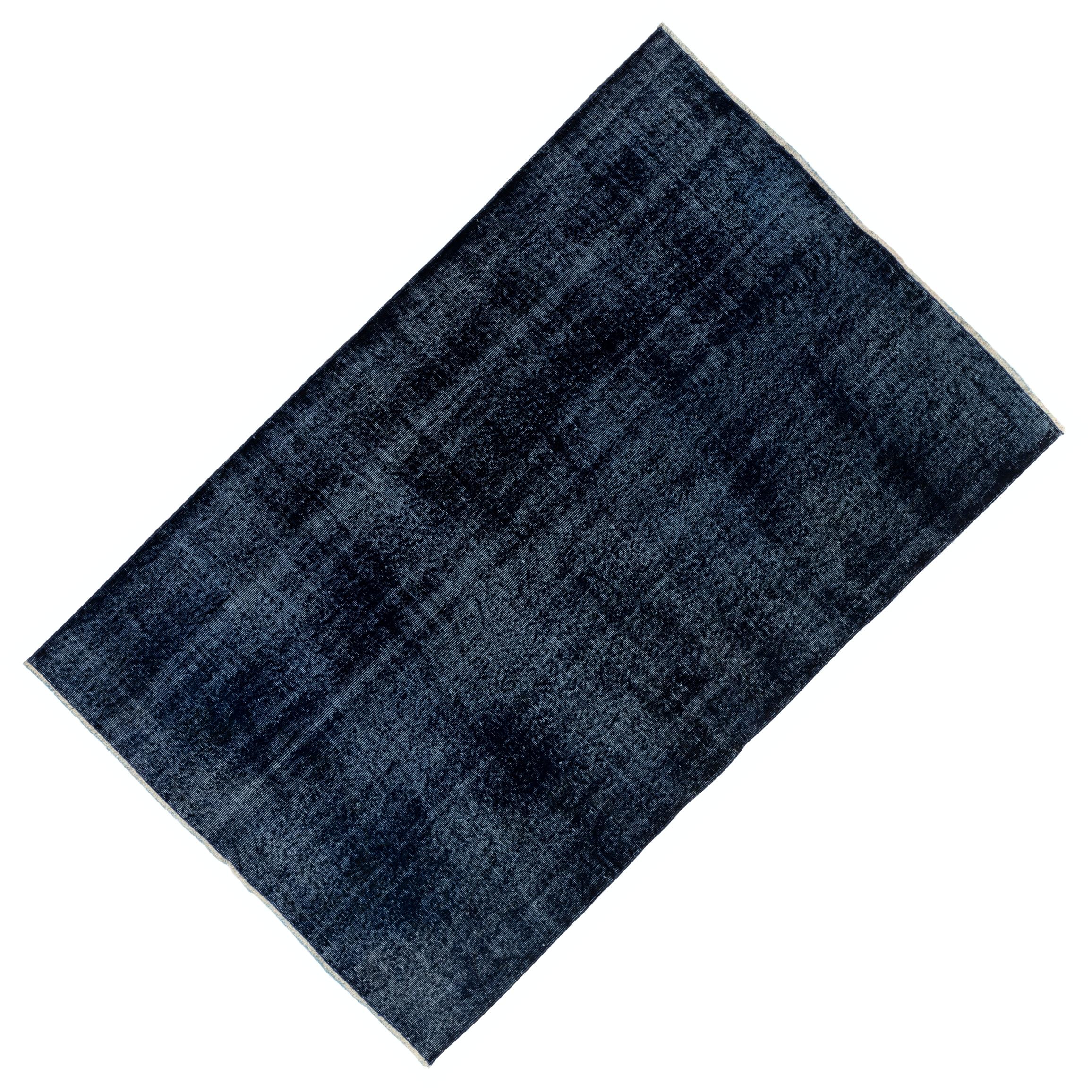 Mid-20th Century 5.5x8.4 Ft Plain Solid Navy Blue Handmade Turkish Rug. Great 4 Modern Interiors For Sale