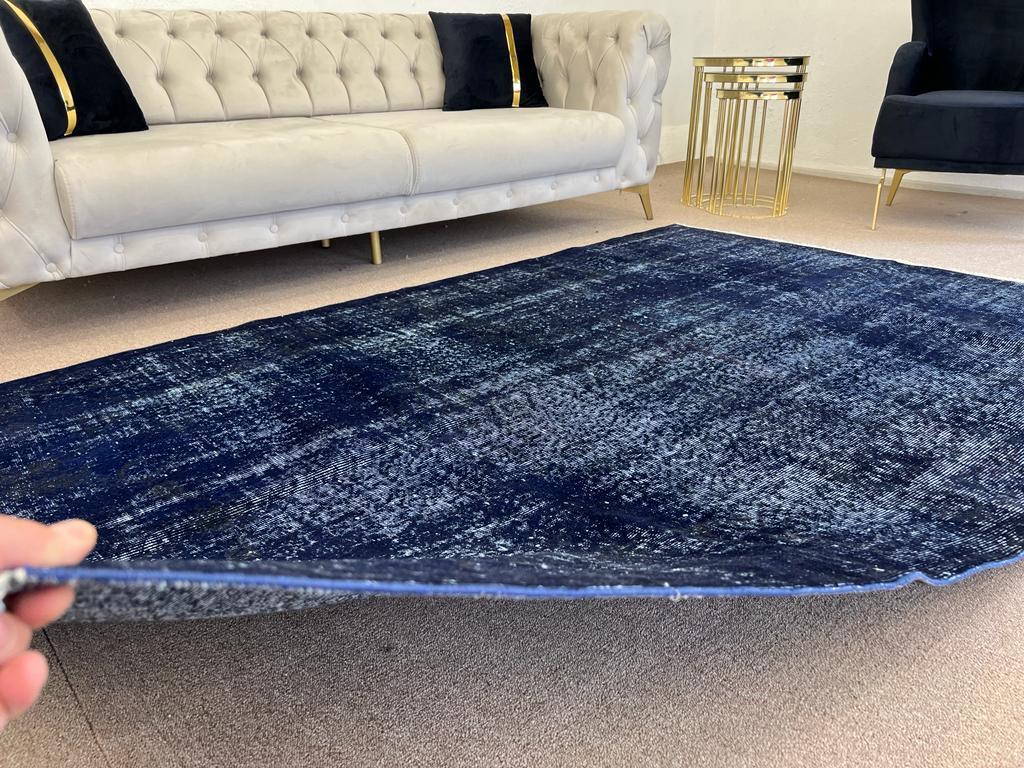 5.5x8.4 Ft Plain Solid Navy Blue Handmade Turkish Rug. Great 4 Modern Interiors For Sale 6