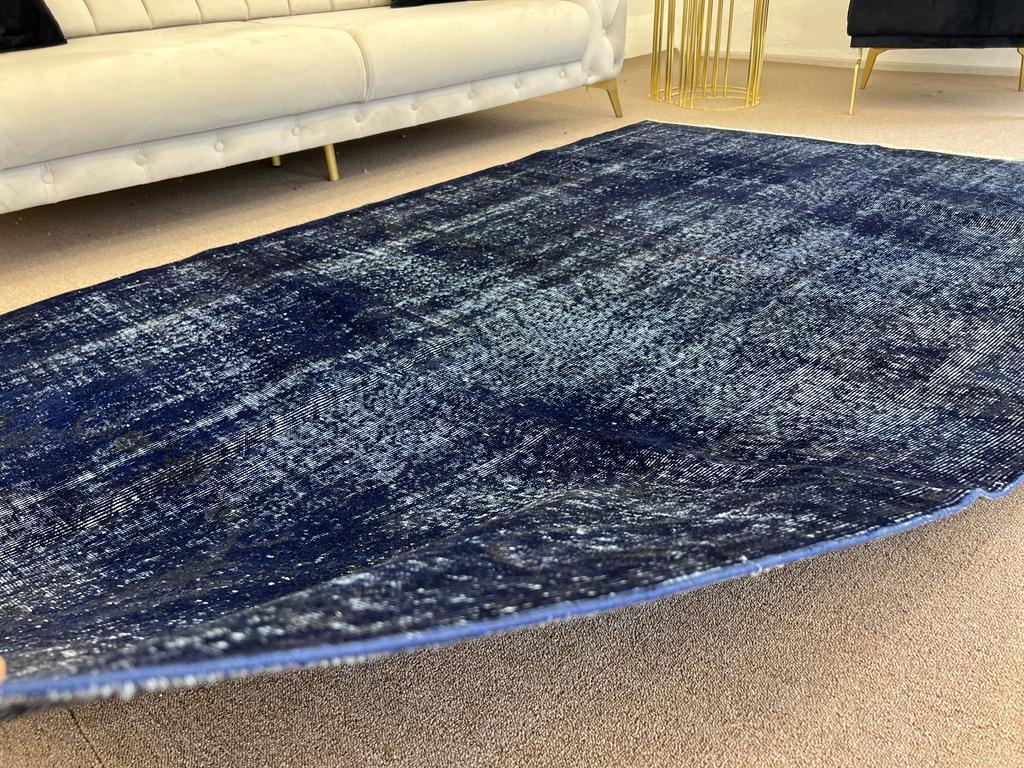 5.5x8.4 Ft Plain Solid Navy Blue Handmade Turkish Rug. Great 4 Modern Interiors For Sale 7