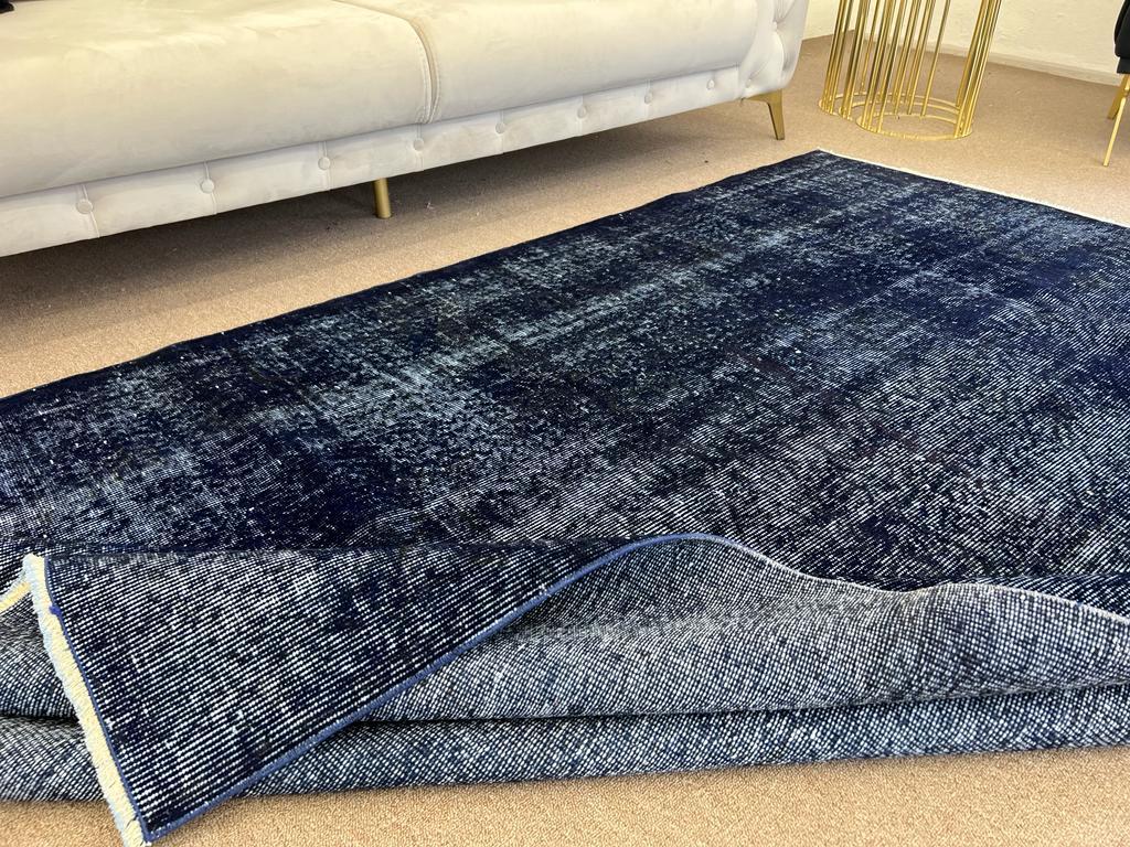 5.5x8.4 Ft Plain Solid Navy Blue Handmade Turkish Rug. Great 4 Modern Interiors For Sale 8