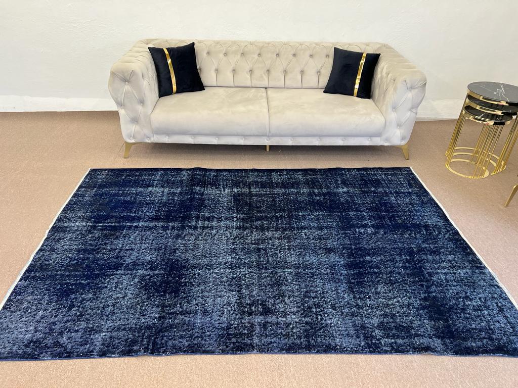 5.5x8.4 Ft Plain Solid Navy Blue Handmade Turkish Rug. Great 4 Modern Interiors For Sale 1