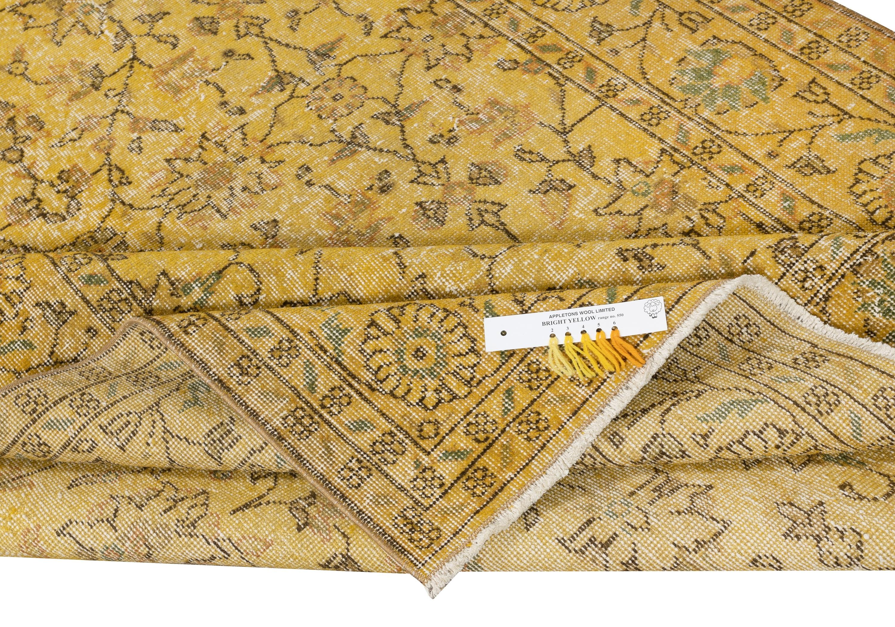 5.5x8.4 Ft Vintage Handmade Rug Overdyed in Gelb für zeitgenössische Interieurs (Moderne) im Angebot