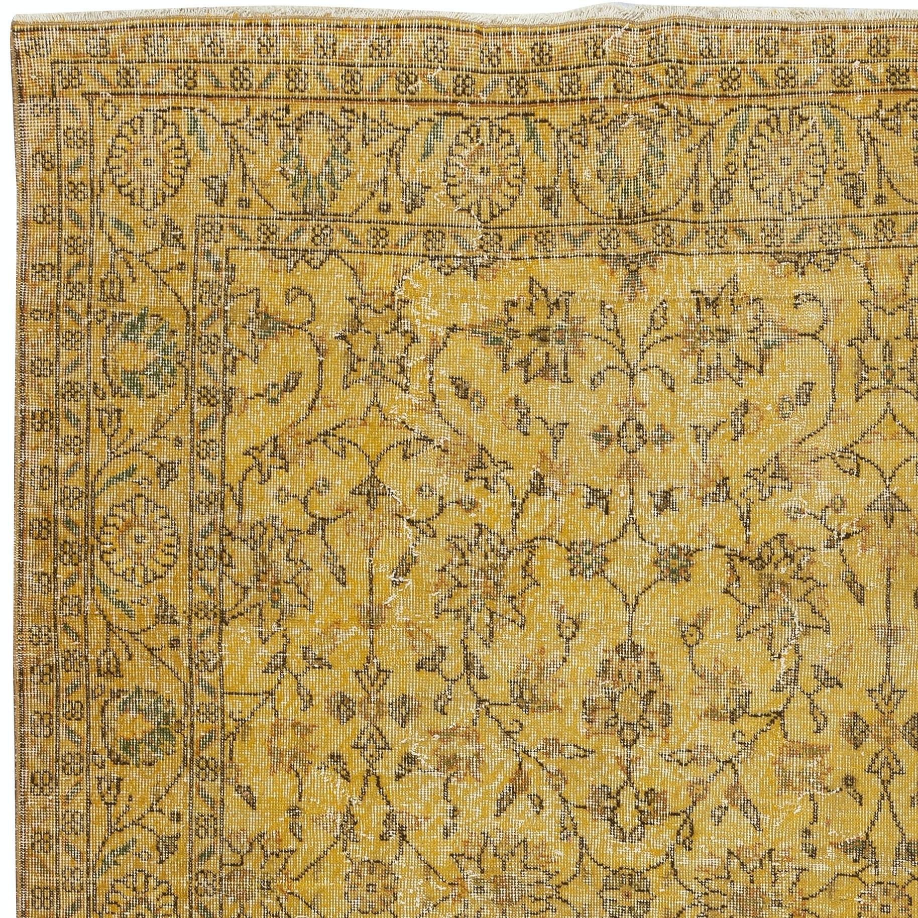 5.5x8.4 Ft Vintage Handmade Rug Overdyed in Gelb für zeitgenössische Interieurs (Handgeknüpft) im Angebot