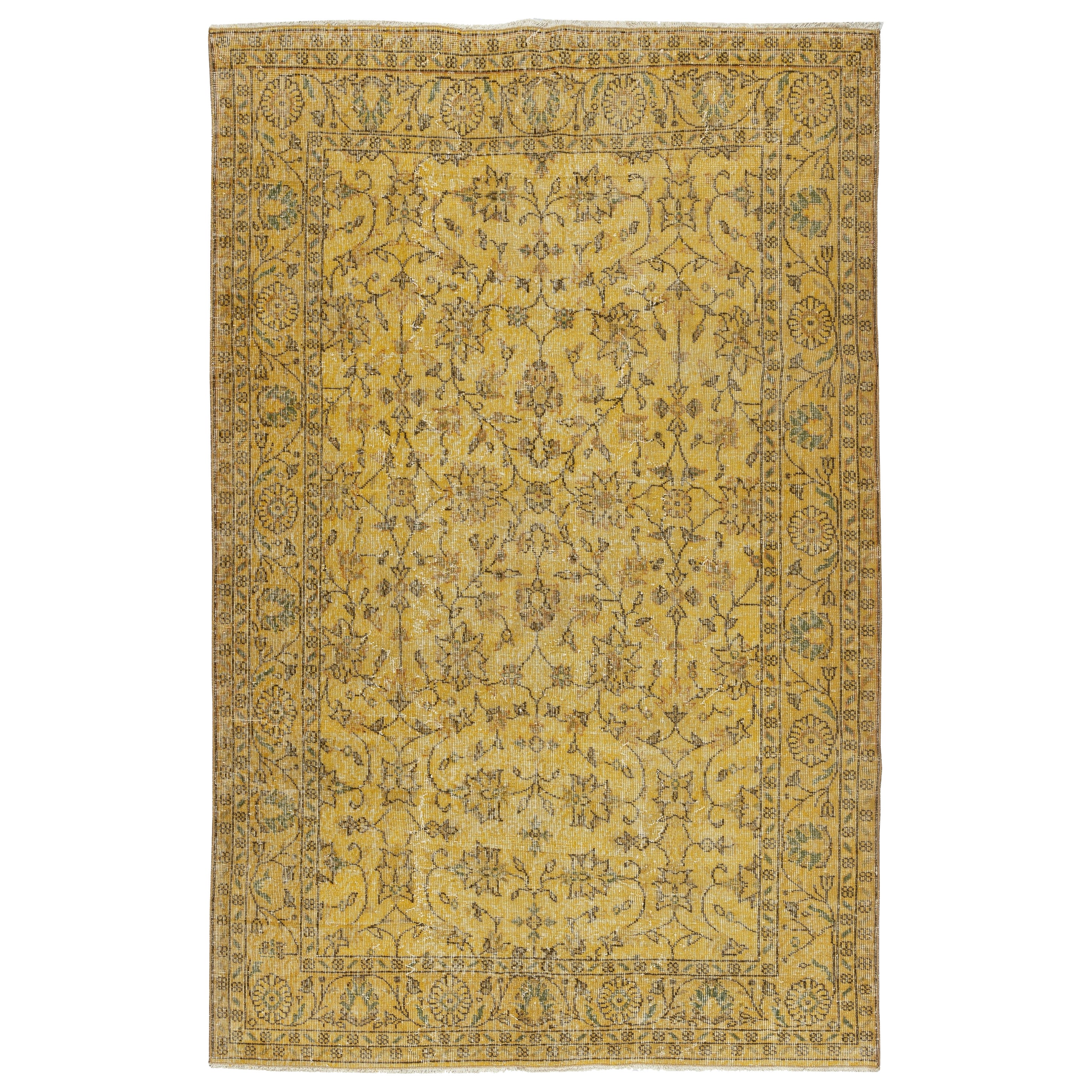 5.5x8.4 Ft Vintage Handmade Rug Overdyed in Gelb für zeitgenössische Interieurs