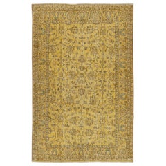 Tappeto vintage fatto a mano 5.5x8.4 Ft sovratinto in giallo per interni contemporanei