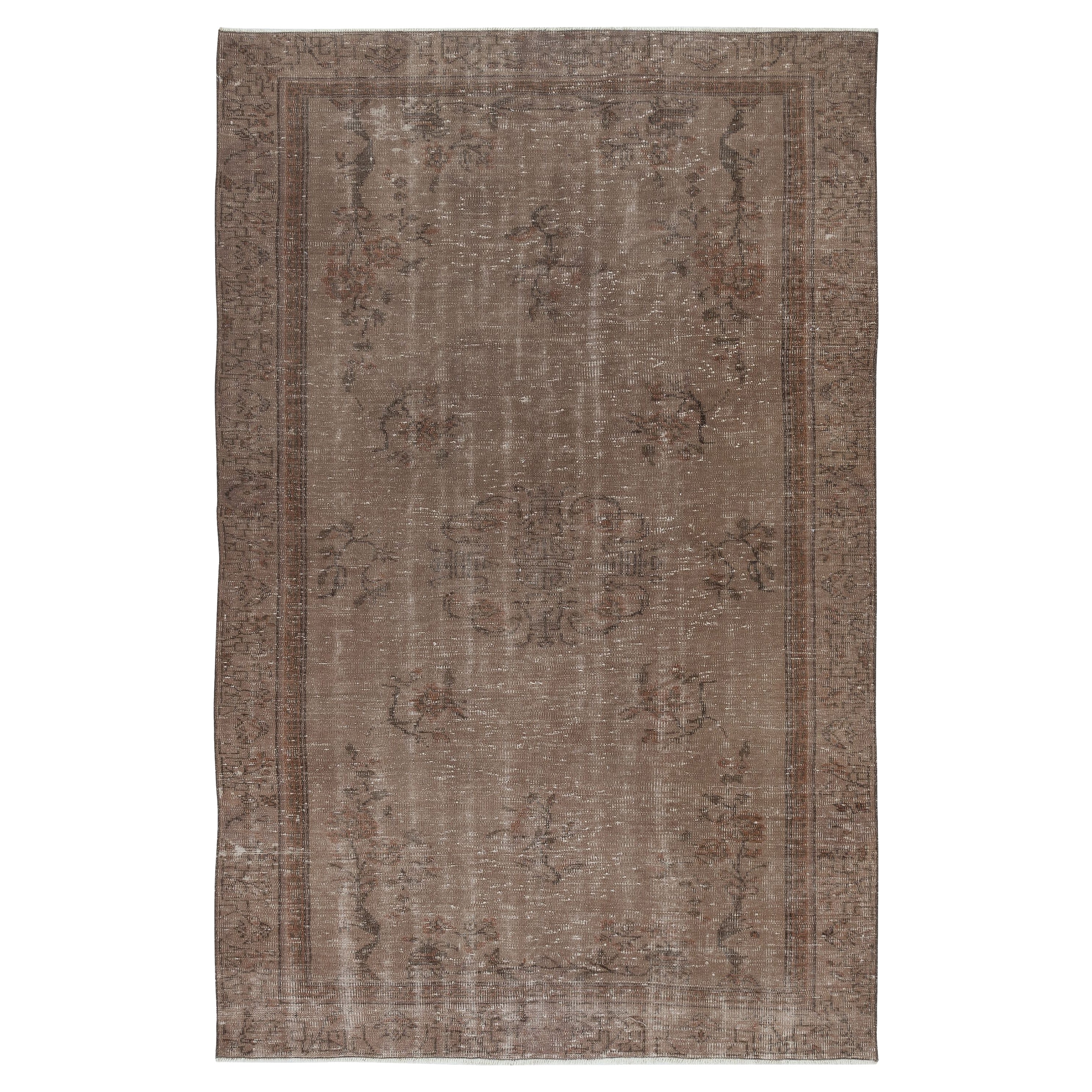 5.5x8.5 Ft Contemporary Handmade Low Pile Turkish Wool Area Rug in Brown Color