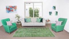 5.5x8.5 Ft Home Decor Green Over-Dyed Rug, Handmade 1960s Turkish Wool Carpet