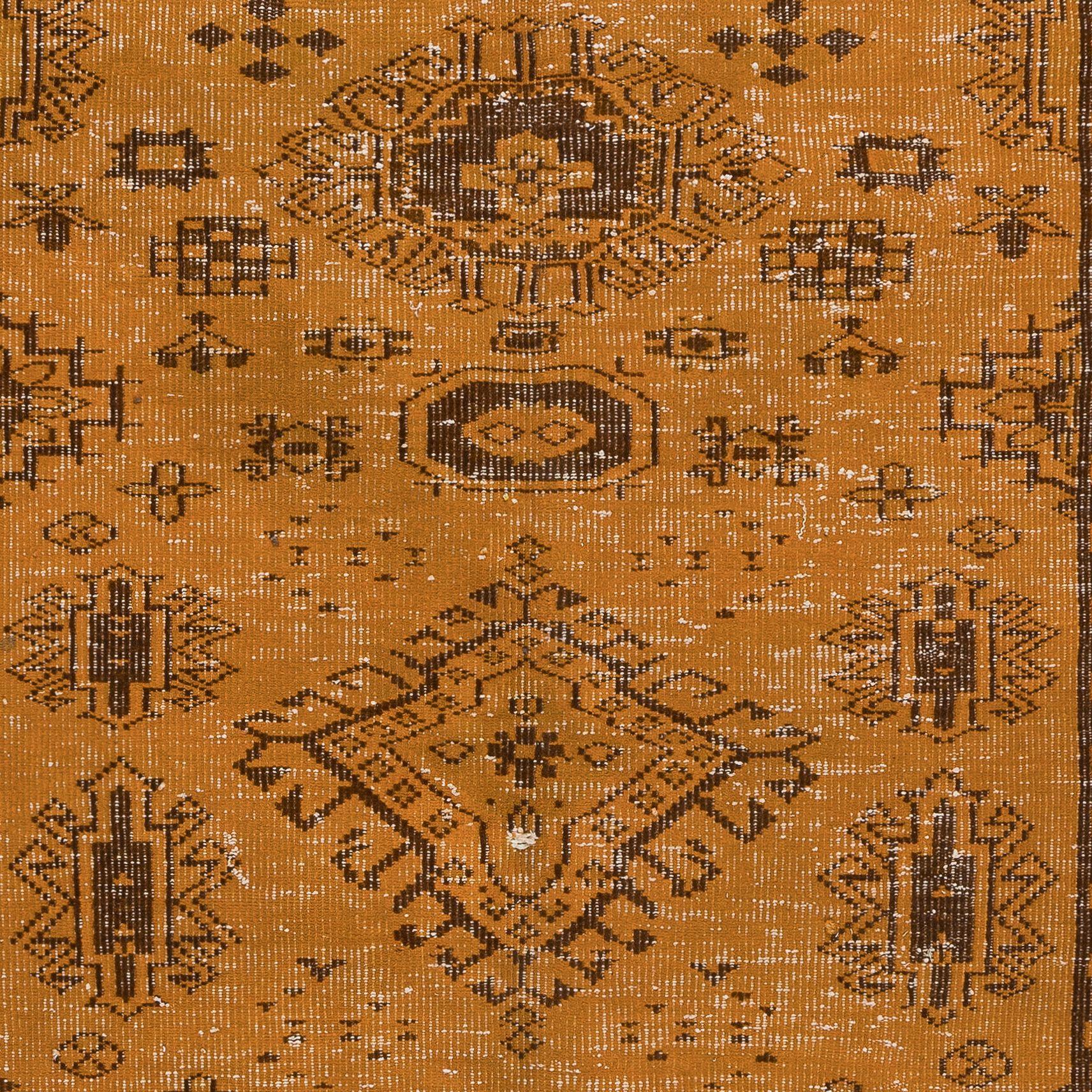 Modern 5.5x8.5 Ft Orange Handmade Turkish Area Rug with Medallions and Flower Motifs For Sale