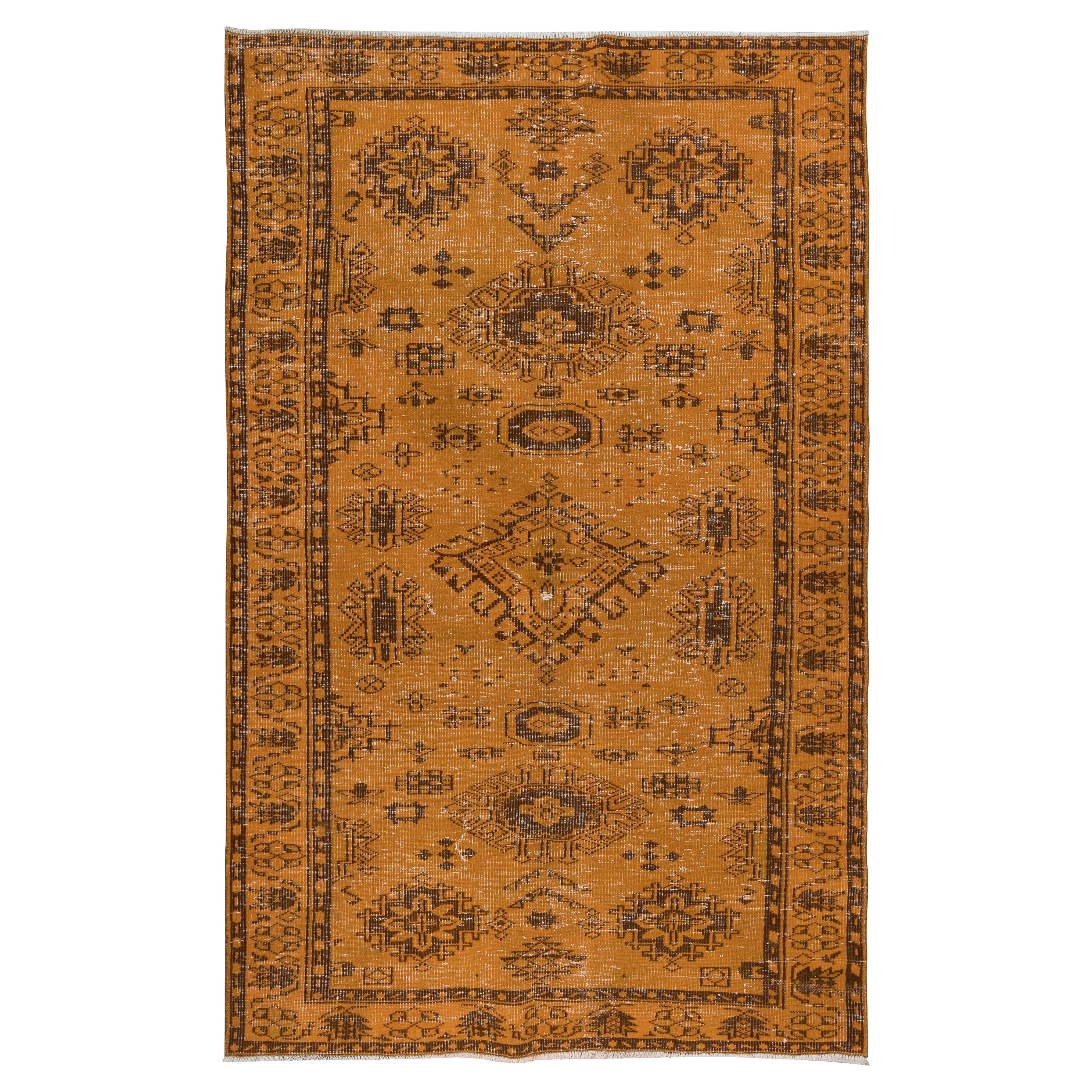 Handgefertigter türkischer Teppich in 5,5x8,5 Ft Orange mit Medaillons und Blumenmotiven
