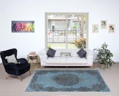 5.5x8.5 Ft Sky Blue Modern Area Rug, Handwoven & Handknotted in Isparta, Turkey