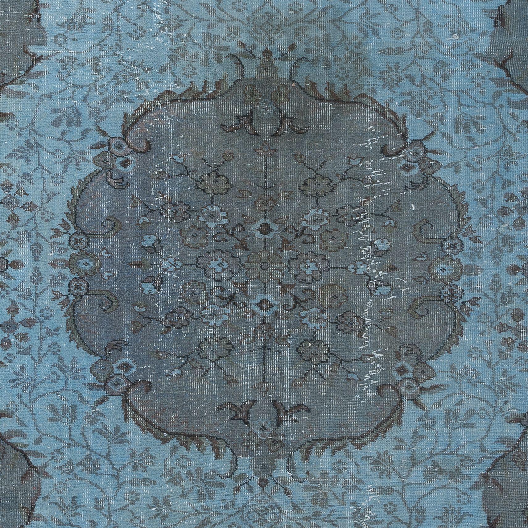 Hand-Woven 5.5x8.5 Ft Sky Blue Modern Area Rug, Handwoven & Handknotted in Isparta, Turkey For Sale