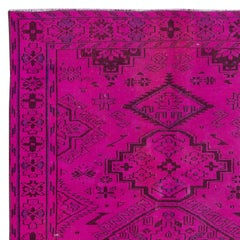 5.5x8.6 Ft Elegant Modern Handmade Turkish Area Rug with Medallions in Hot Pink