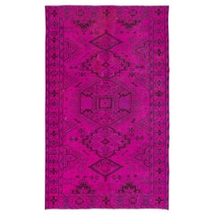 5.5x8.6 Ft Elegant Modern Handmade Turkish Area Rug with Medallions in Hot Pink