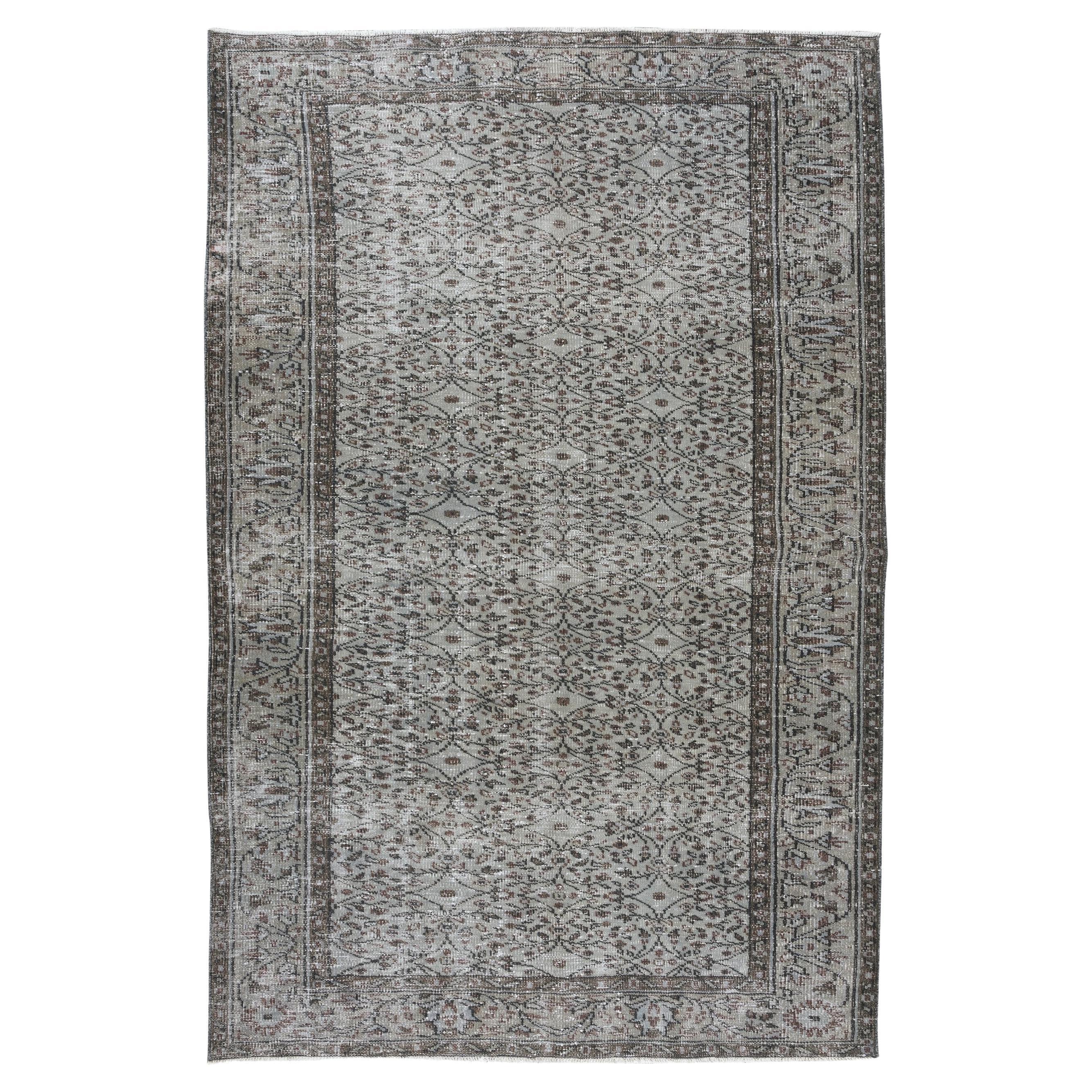 5.5x8.6 Ft Modern Floral Area Rug in Gray, Handmade Turkish Wool Carpet