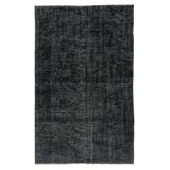 Tappeto turco vintage fatto a mano 5,5x8,6 Ft sovratinto in nero per interni moderni