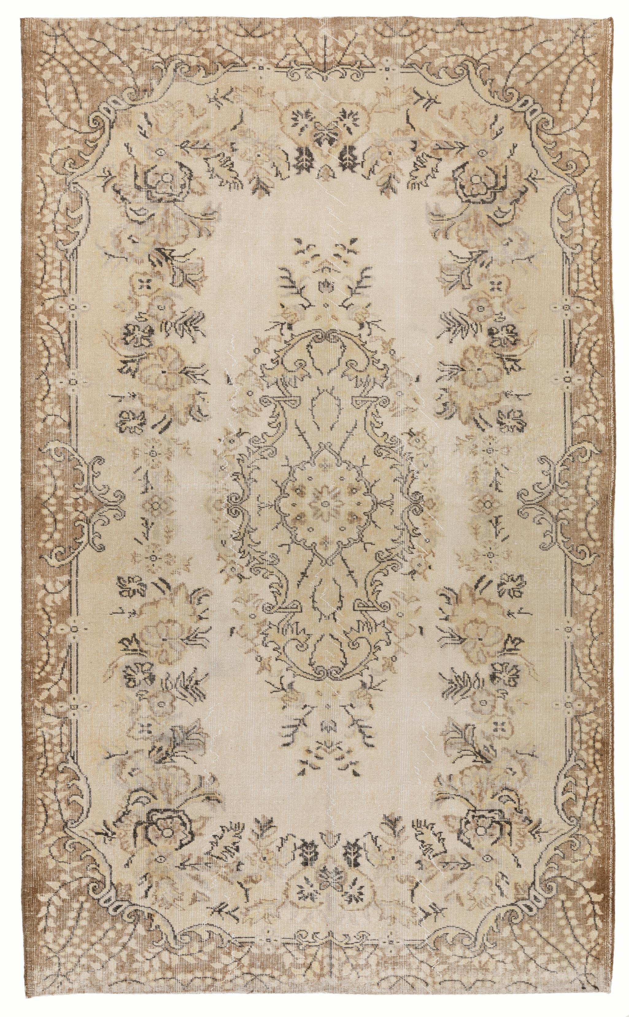 5.5x8.7 Ft Baroque Design Handmade Vintage Area Rug. Faded Turkish Oushak Carpet For Sale 1
