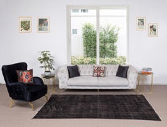 5.5x8.7 Ft Contemporary Vintage Area Rug in Solid Black, handgefertigt in der Türkei