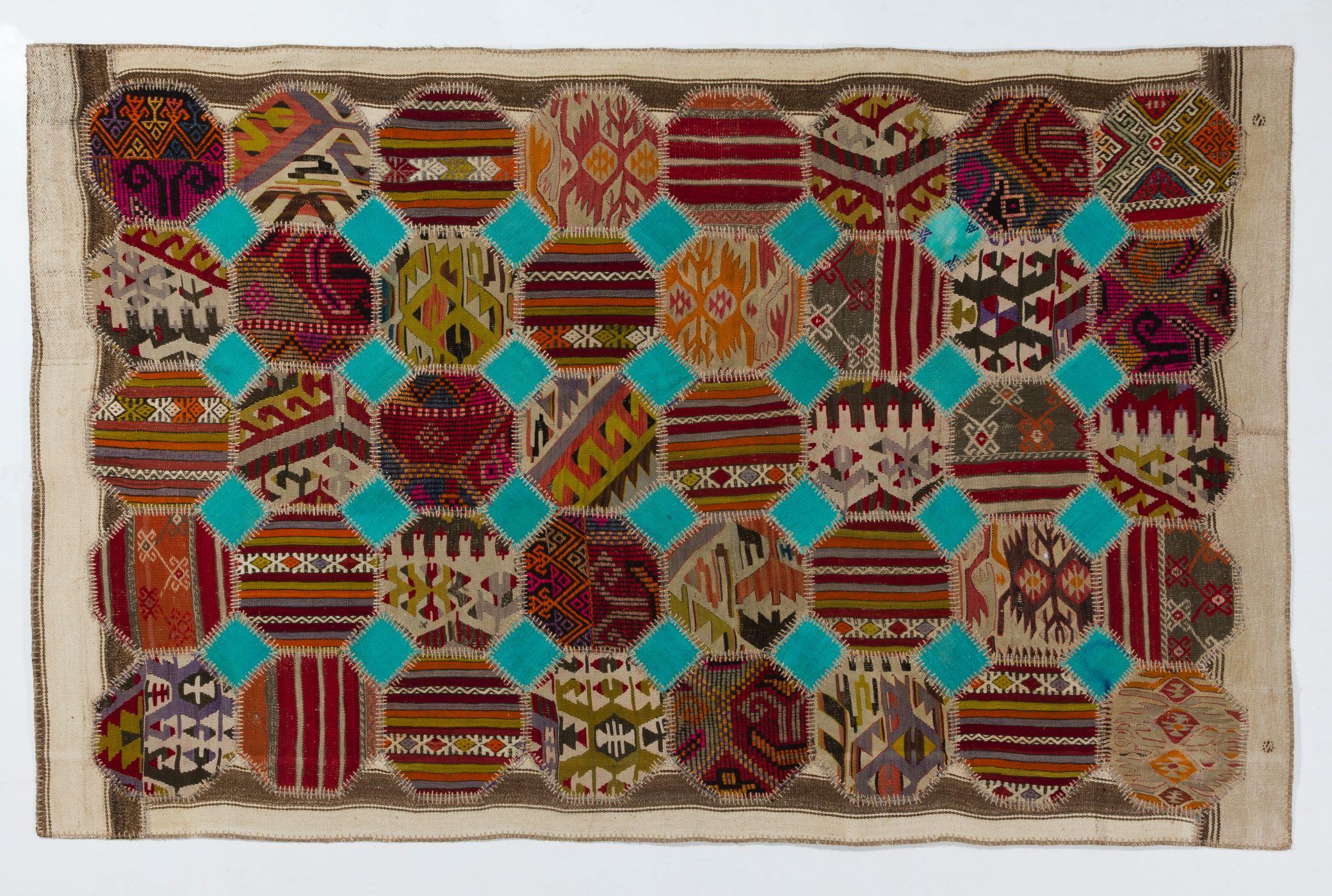 5.5x8.7 ft Handmade Turkish Patchwork Kilim Rug, Flat Weave Floor Covering In New Condition For Sale In Philadelphia, PA