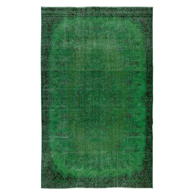 5.5x8.7 Ft Home Decor Handmade Green OverDyed Rug with Floral