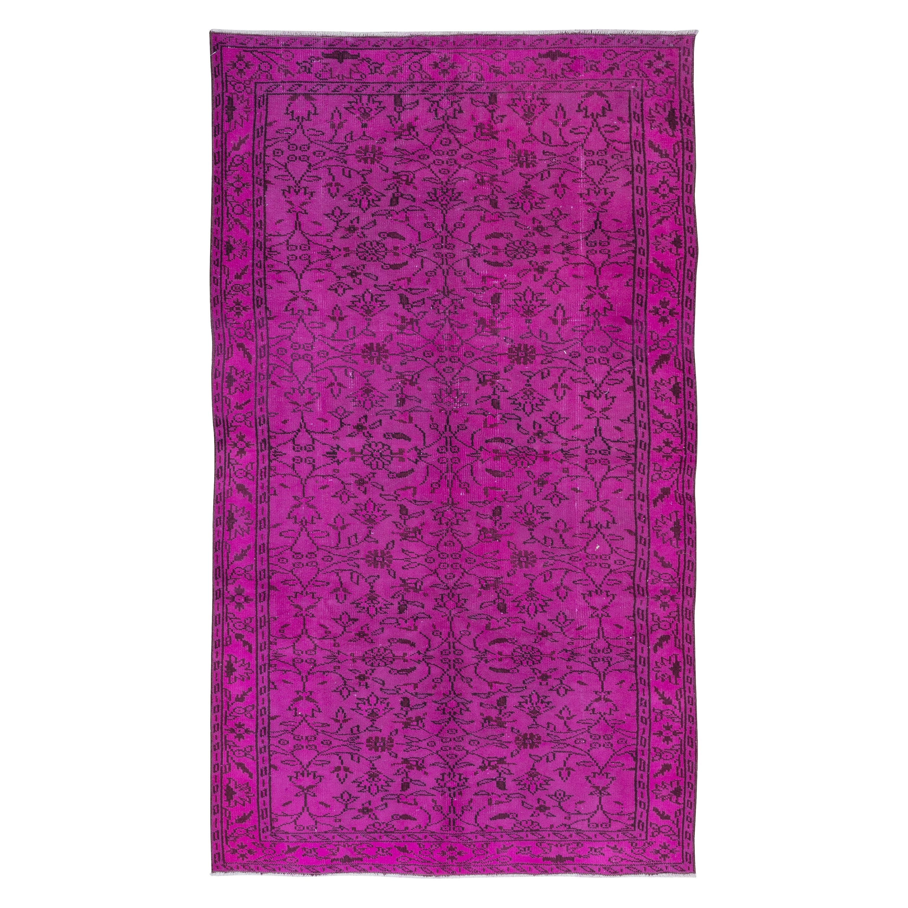 Tappeto con motivo floreale moderno 5.5x8.7 Ft in rosa, tessuto e annodato a mano in Turchia