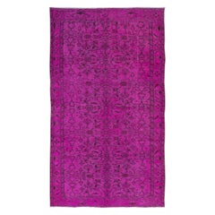 Tappeto con motivo floreale moderno 5.5x8.7 Ft in rosa, tessuto e annodato a mano in Turchia