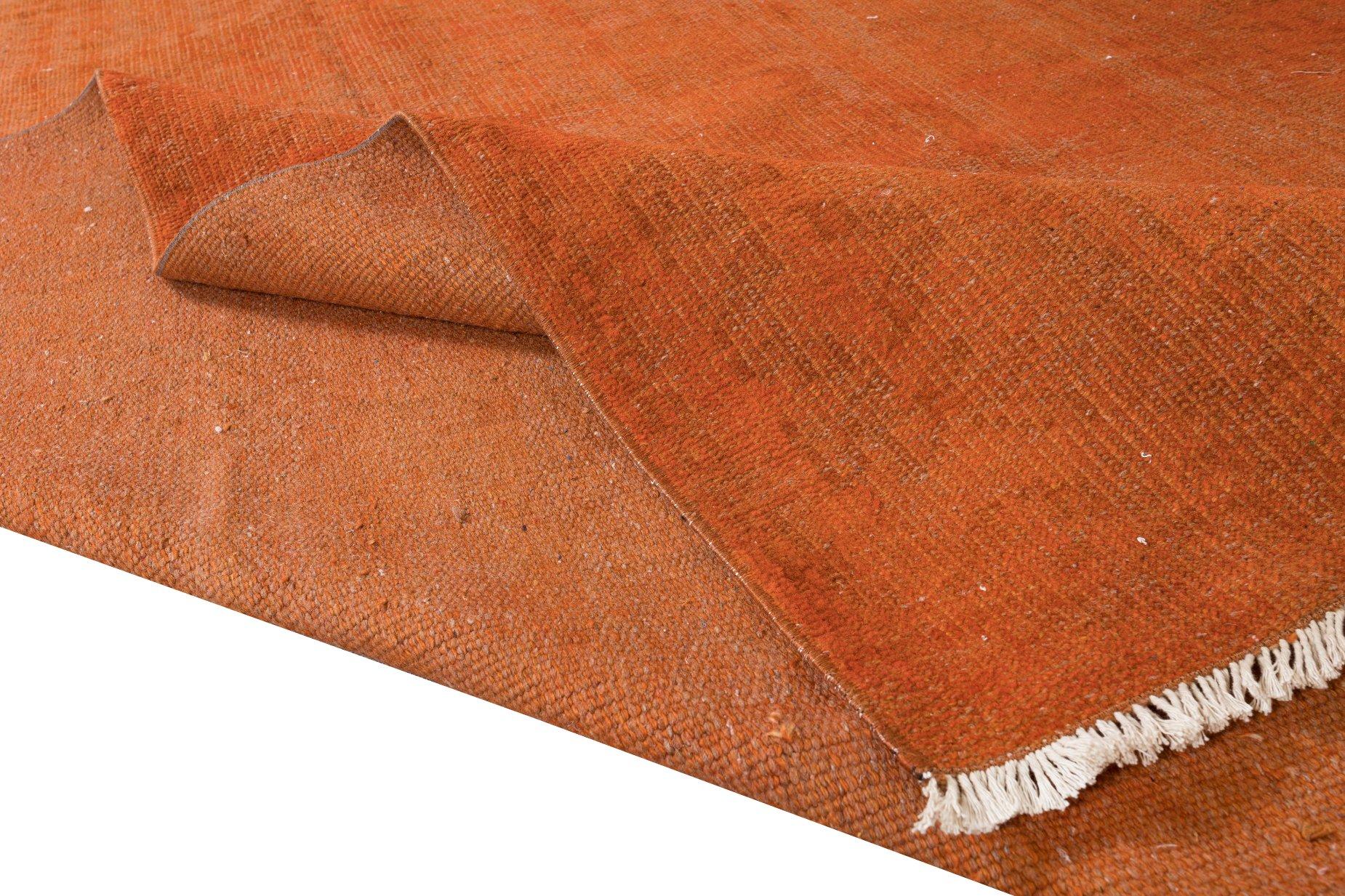 Hand-Woven 5.5x8.7 Ft Orange Area Rug, 1960s Turkish Handmade Carpet for Modern Interior