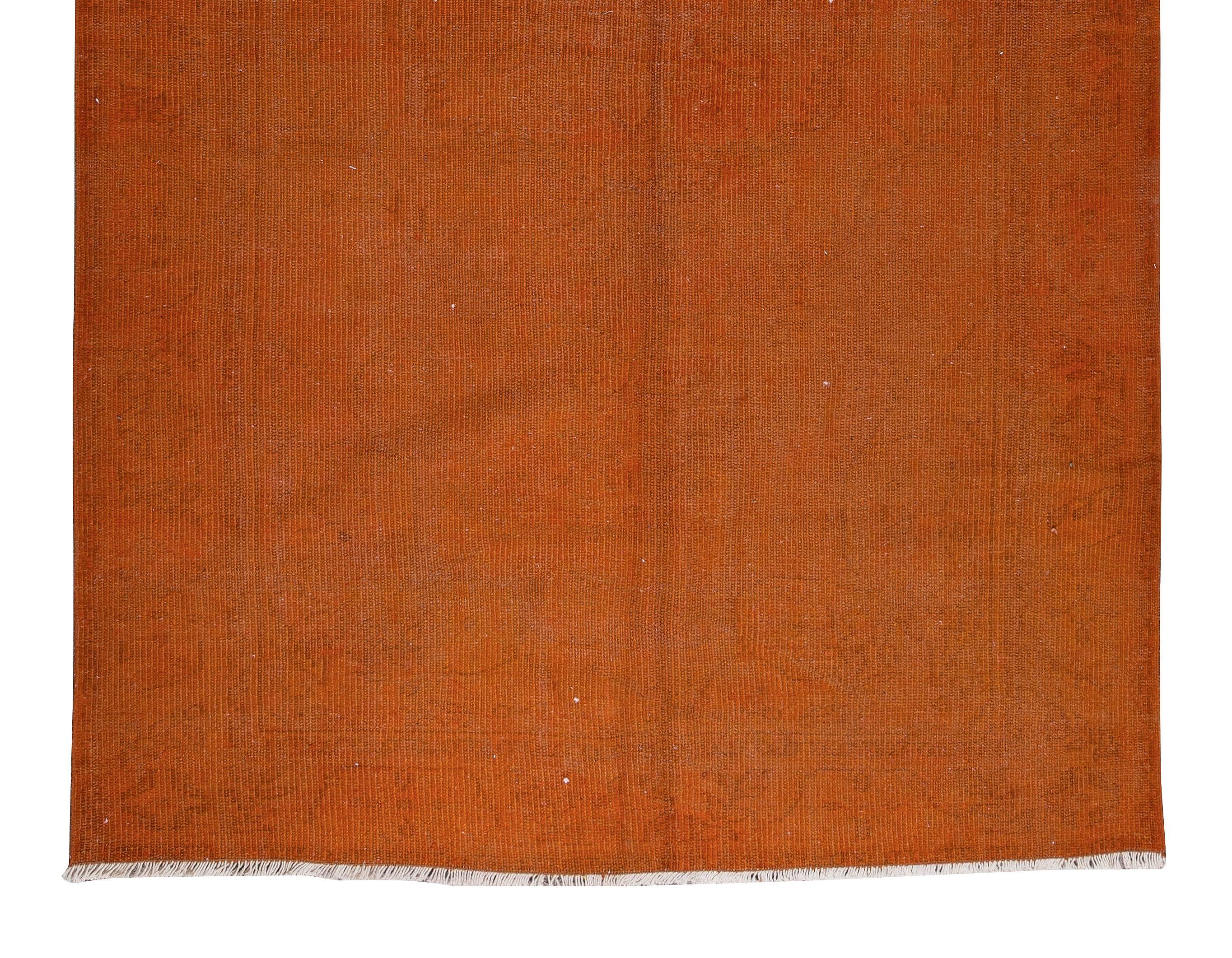 20th Century 5.5x8.7 Ft Orange Area Rug, 1960s Turkish Handmade Carpet for Modern Interior