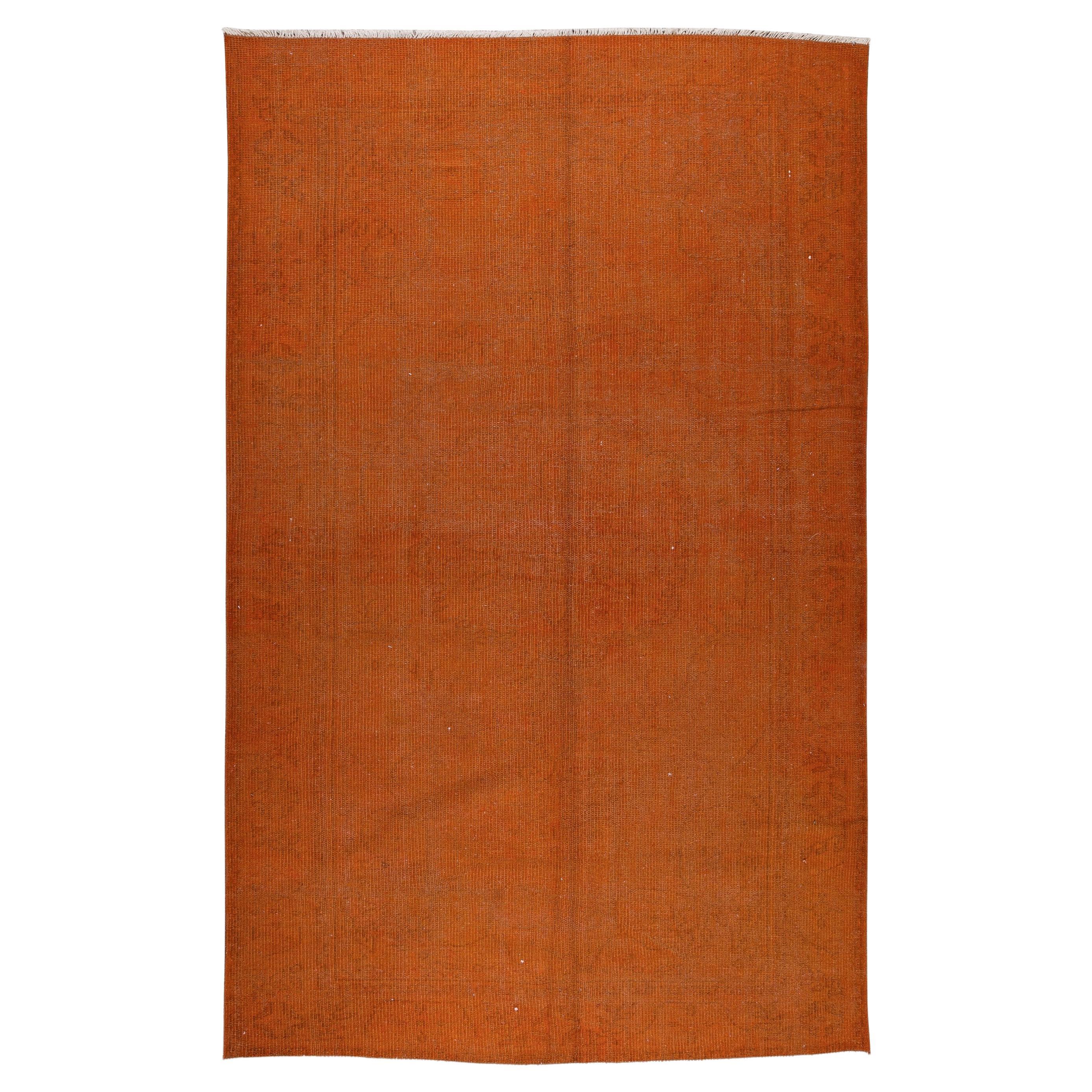 5.5x8.7 Ft Orange Area Rug, 1960s Turkish Handmade Carpet for Modern Interior