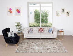 Vintage Floral Rug Overdyed in Gray, Handknotted in Turkey
