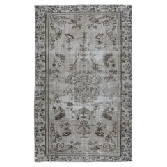 Vintage Floral Rug Overdyed in Gray, Handknotted in Turkey