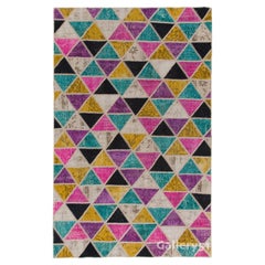 5.5x8.7 Ft Handmade Patchwork Rug with Triangles Design Custom Options Available
