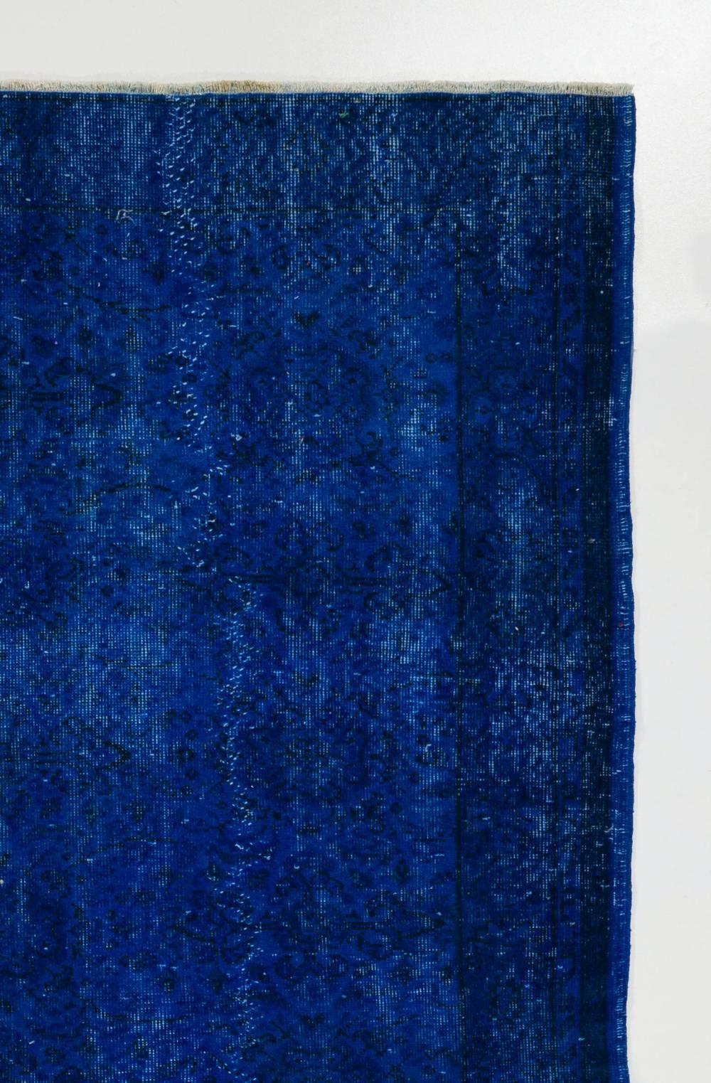 Modern Vintage Rug Over-Dyed in Blue Color, 5.5x8.7 Ft Great for Contemporary Interiors